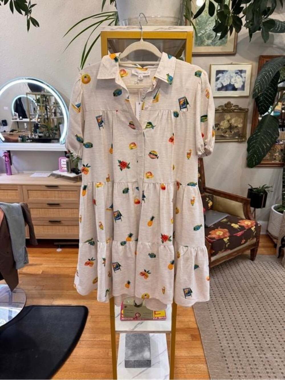 Jane and Delancey Cream Mini Dress with Multicolor Fruit Print